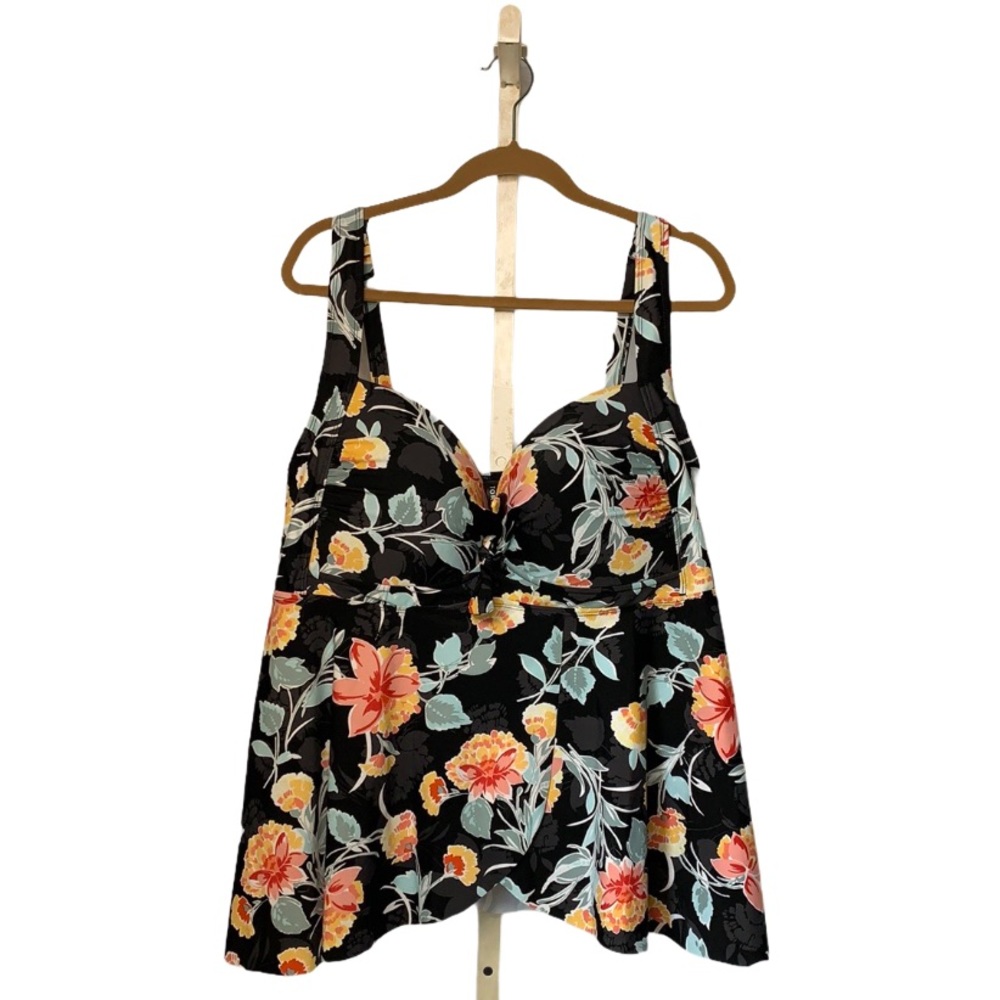 Torrid Size 4(4X) Black Floral Babydoll Swim Top